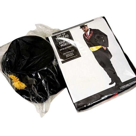 Halloween Day of the Dead Costume Adult Plus Sz XXL 48-52 BLACK Jacket 3 PIECES - Picture 4 of 13